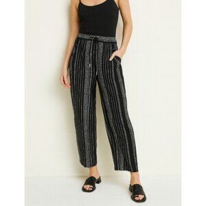 Women's Anthropologie Black White Vertical Stripe Wide Leg Boho Pants Sz L